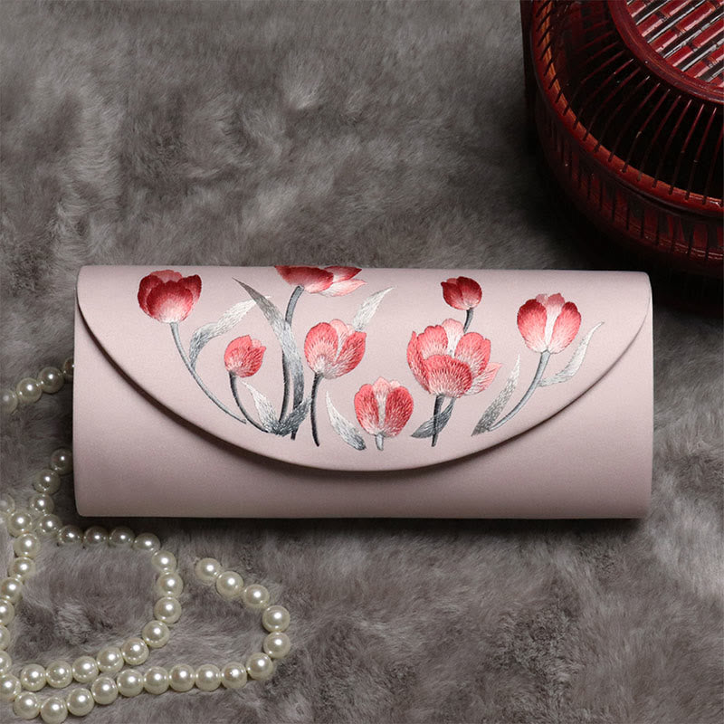 Buddha Stones Plum Bossom Tulip Su Embroidery Wedding Shopping Purse Handbag Crossbody Bag Wallet&Handbags BS Pink (Tulip) 24*5.5*11cm