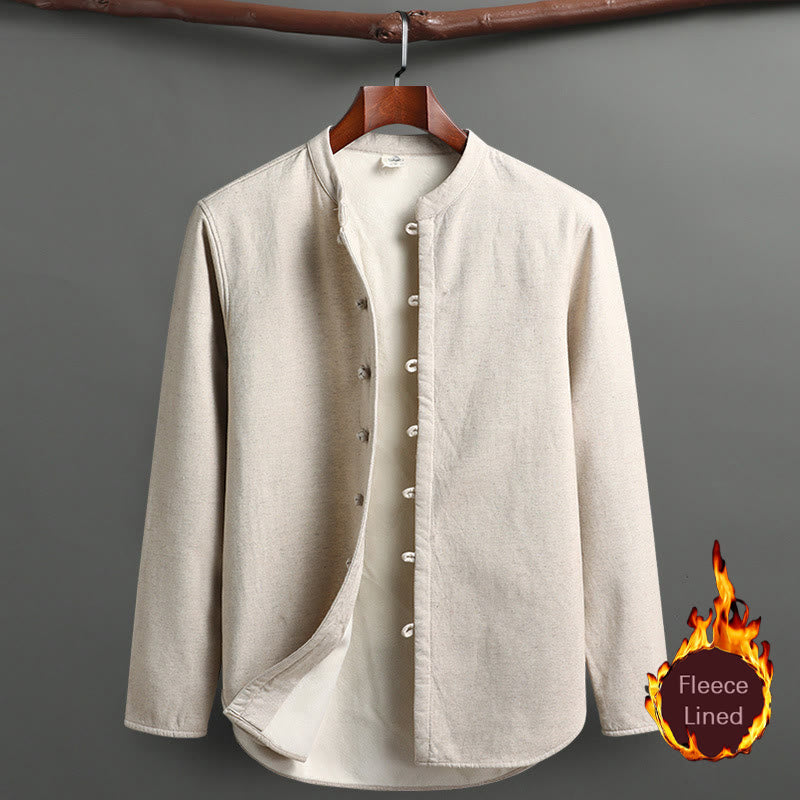 Buddha Stones Solid Tang Suit Traditional Fleece Lined Uniform Long Sleeve Top Pants Men's Set - Linen - Top - US/UK/AU46,EU56 (5XL) - image 10