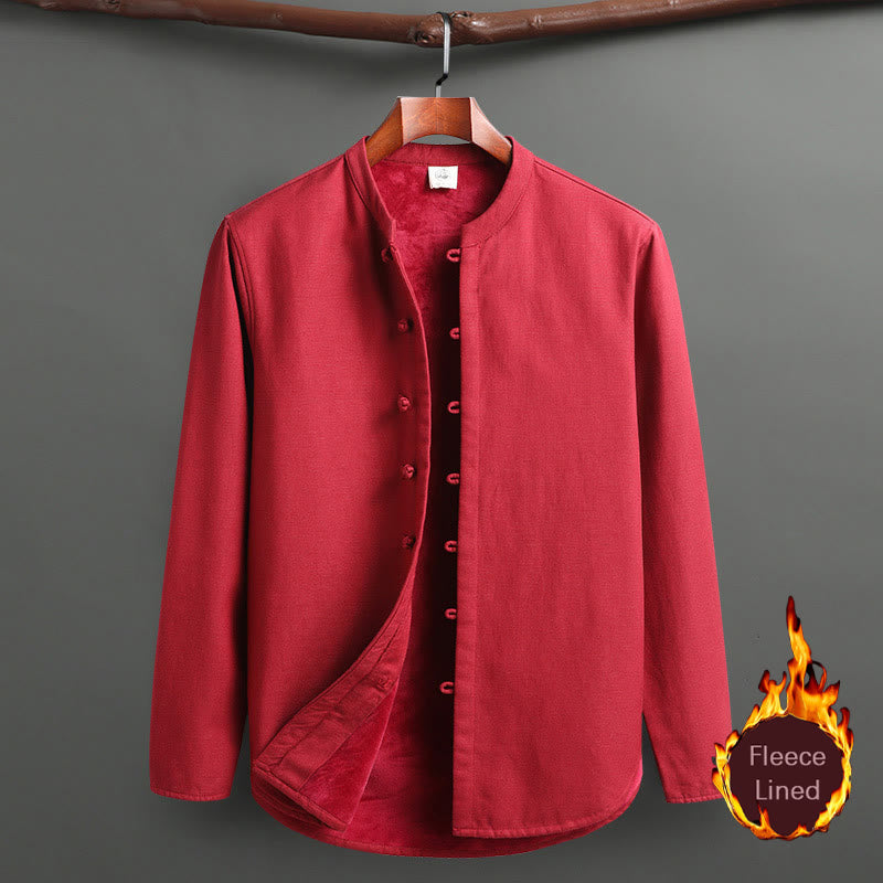 Buddha Stones Solid Tang Suit Traditional Fleece Lined Uniform Long Sleeve Top Pants Men's Set - Red - Top - US/UK/AU46,EU56 (5XL) - image 20