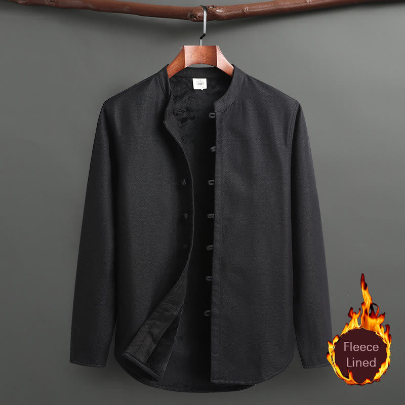 Buddha Stones Solid Tang Suit Traditional Fleece Lined Uniform Long Sleeve Top Pants Men's Set - Black - Top - US/UK/AU46,EU56 (5XL) - image 16