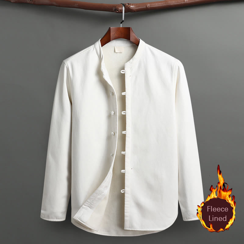 Buddha Stones Solid Tang Suit Traditional Fleece Lined Uniform Long Sleeve Top Pants Men's Set - White - Top - US/UK/AU46,EU56 (5XL) - image 18