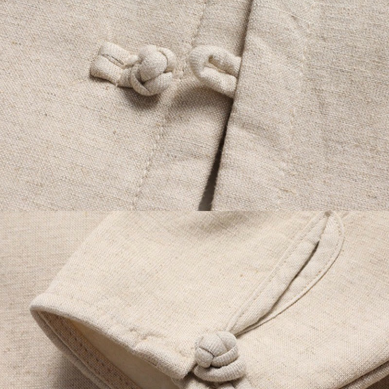 Buddha Stones Solid Tang Suit Traditional Fleece Lined Uniform Long Sleeve Top Pants Men's Set - image 2