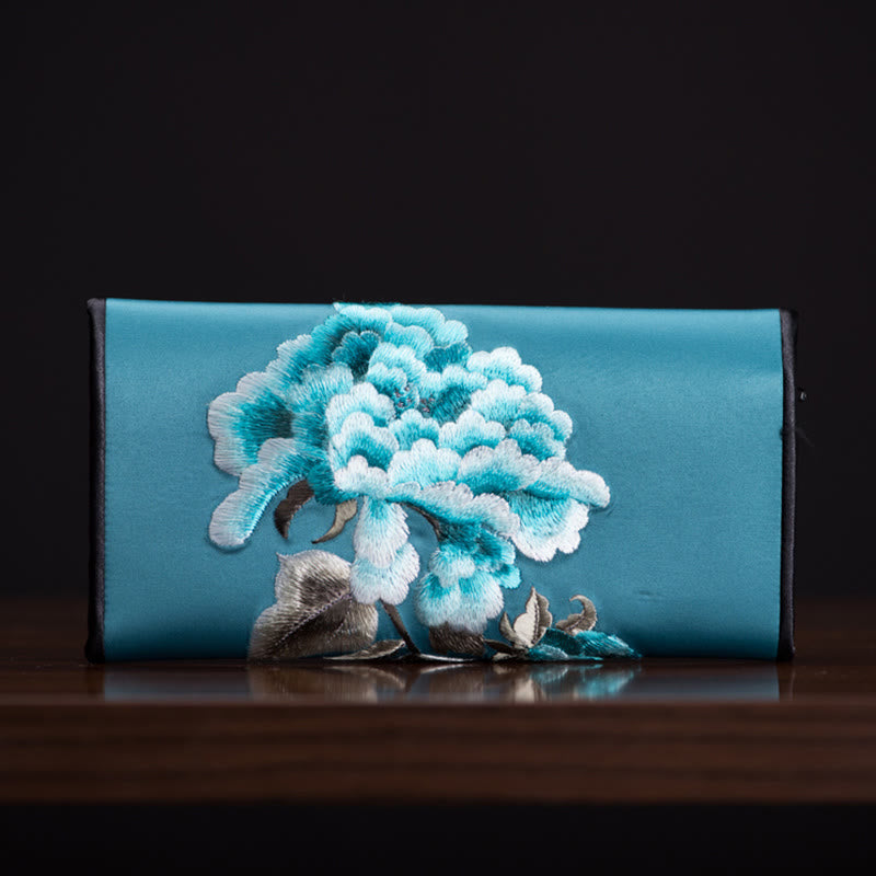 Sac à main portefeuille long de shopping Foviel Peony Flower Su Embroidery Journey