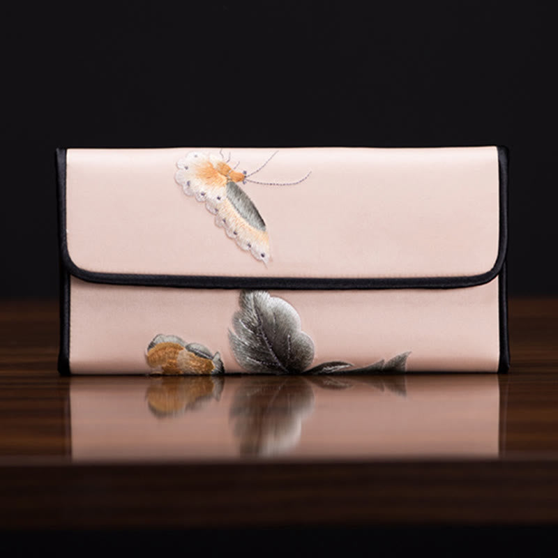 Sac à main portefeuille long de shopping Foviel Peony Flower Su Embroidery Journey