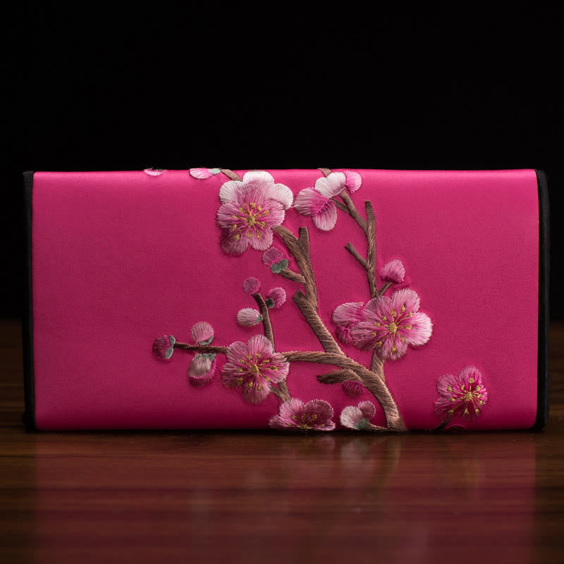 Buddha Stones Plum Bossom Su Embroidery Journey Shopping Long Purse Handbag Wallet&Handbags BS Rose Red (20*10cm)
