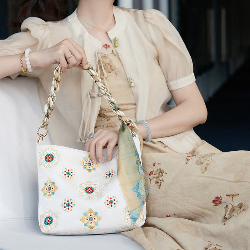 Buddha Stones Satin Su Embroidery Journey Shopping Shoulder Bag Handbag Crossbody Bag Shoulder Bag BS 26
