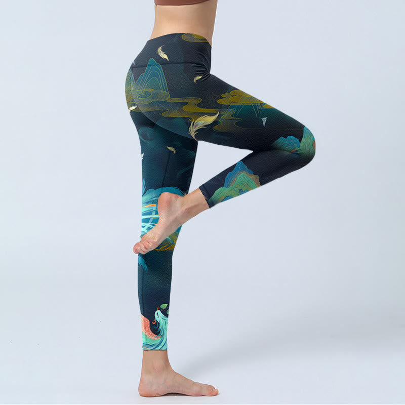 Buddha Stones Mountains Phoenix Feather Exercise Leggings Women's Yoga Pants - image 3
