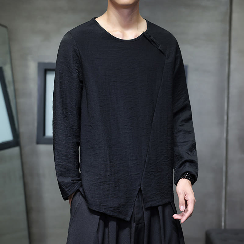 Buddha Stones Fall Solid Round Neck Long Sleeve T-Shirt Cotton Men Clothing - Black - US/UK/AU46,EU56 (5XL) - image 21