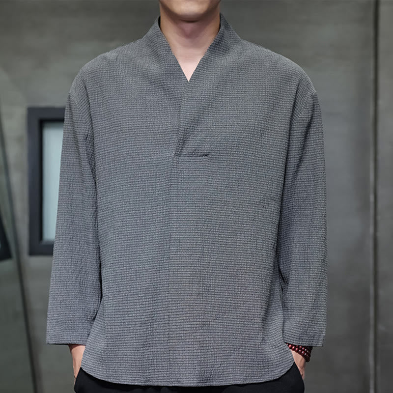 Buddha Stones Simple V-Neck Long Sleeve T-Shirt Men Clothing - Gray - US/UK/AU46,EU56 (5XL) - image 19