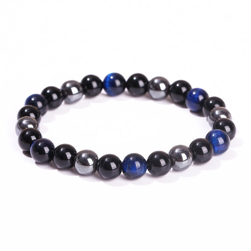 Bracelet Foviel puissant et positif en œil de tigre, obsidienne et hématite