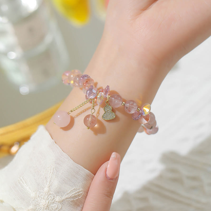 Foviel Strawberry Quartz Crystal Gourd Positive Bracelet