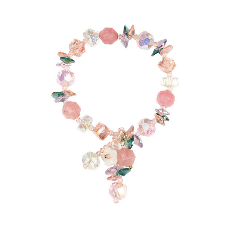 Bracelet Foviel douceur fleur cristaux rose, vert et blanc
