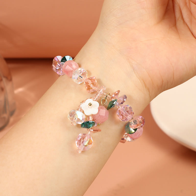 Bracelet Foviel douceur fleur cristaux rose, vert et blanc