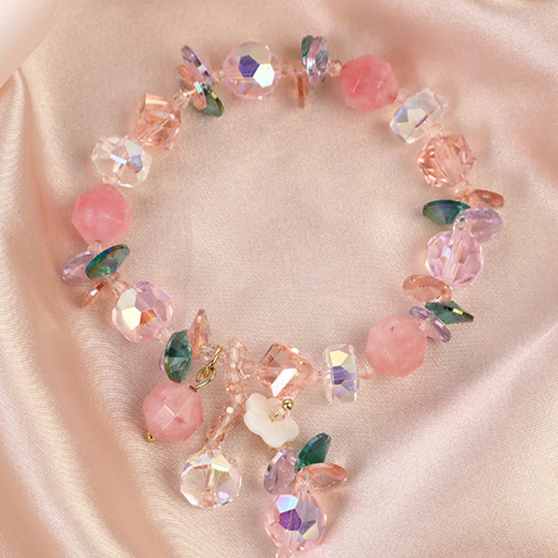 Bracelet Foviel douceur fleur cristaux rose, vert et blanc