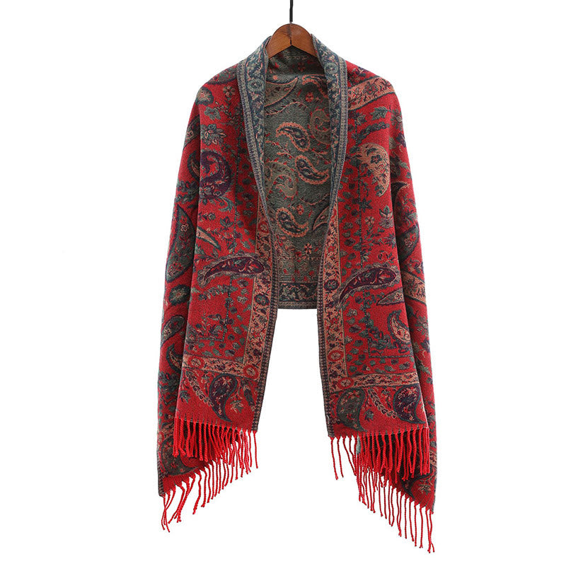 Buddha Stones Tibetan Cashew Flowers Leaves Vine Tassels Shawl Fall Winter Soft Cozy Scarf Wrap - image 9