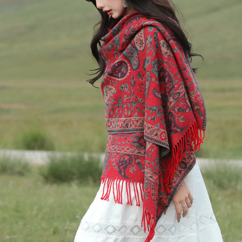 Buddha Stones Tibetan Cashew Flowers Leaves Vine Tassels Shawl Fall Winter Soft Cozy Scarf Wrap - image 5