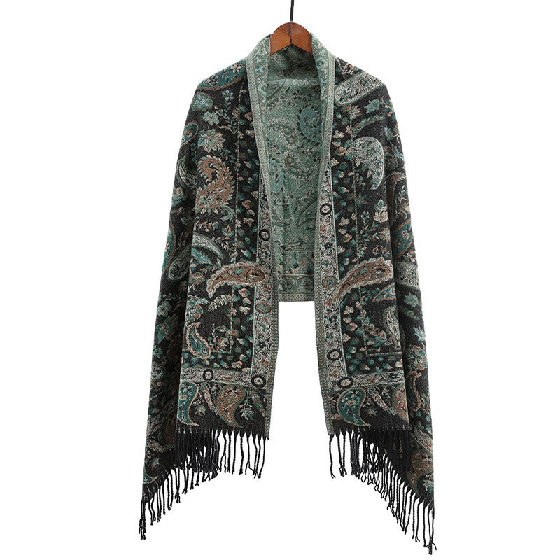 Buddha Stones Tibetan Cashew Flowers Leaves Vine Tassels Shawl Fall Winter Soft Cozy Scarf Wrap - image 36