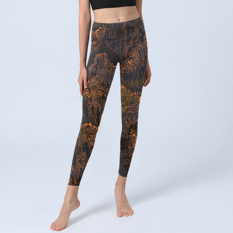 Buddha Stones Golden Mountains Clouds Print Gym Leggings Women's Yoga Pants - image 5