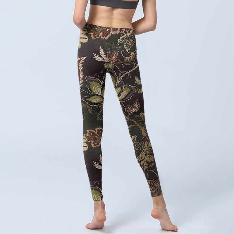 Buddha Stones Olive Florals Print Sports Fitness Leggings Women's Yoga Pants - image 6