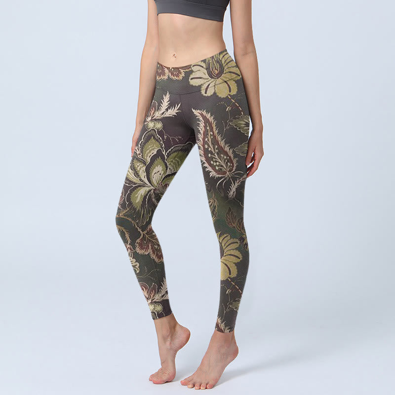 Buddha Stones Olive Florals Print Sports Fitness Leggings Women's Yoga Pants - Olive - US18,UK/AU22,EU50 (4XL) - image 0