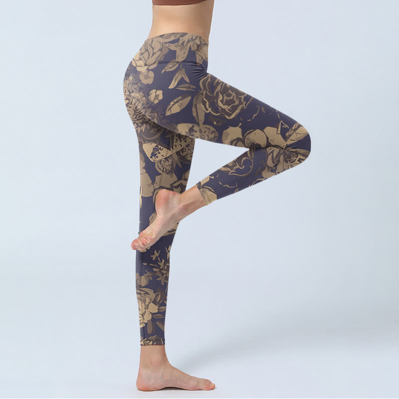 Buddha Stones Peony Flowers Leaves Blossom Print Gym Fitness Leggings Women's Yoga Pants - image 3