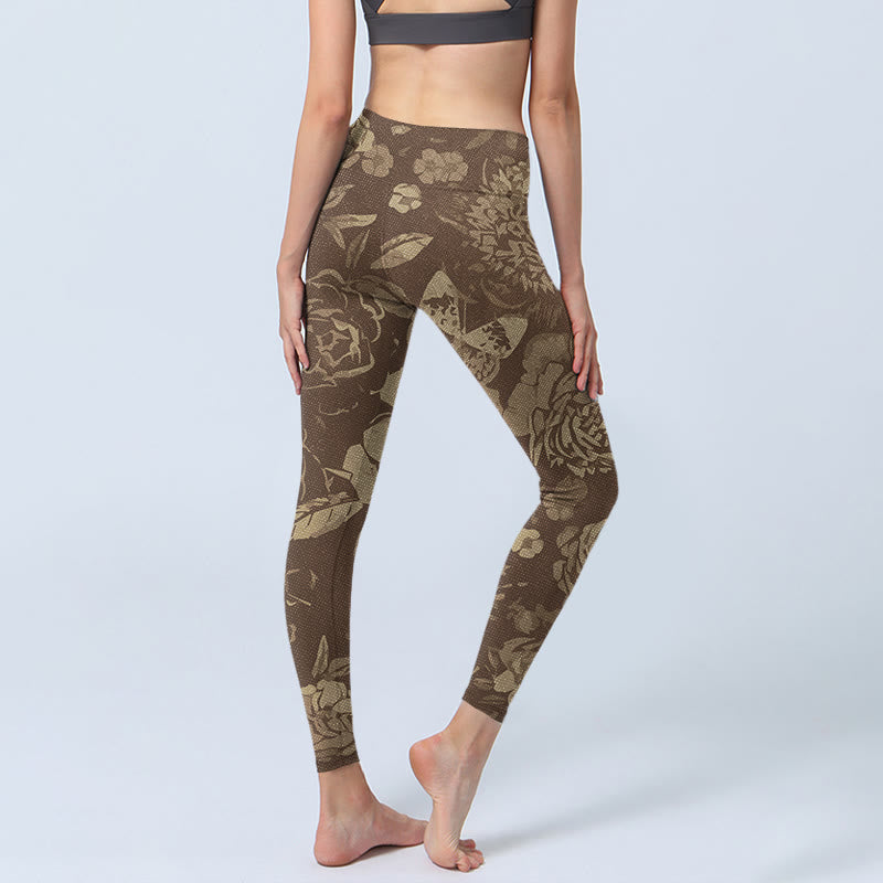 Buddha Stones Peony Flowers Leaves Blossom Print Gym Fitness Leggings Women's Yoga Pants - image 12