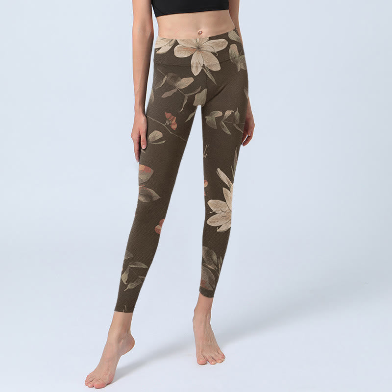 Buddha Stones Purple White Flowers Leaves Blossom Print Gym Fitness Leggings Women's Yoga Pants - image 13
