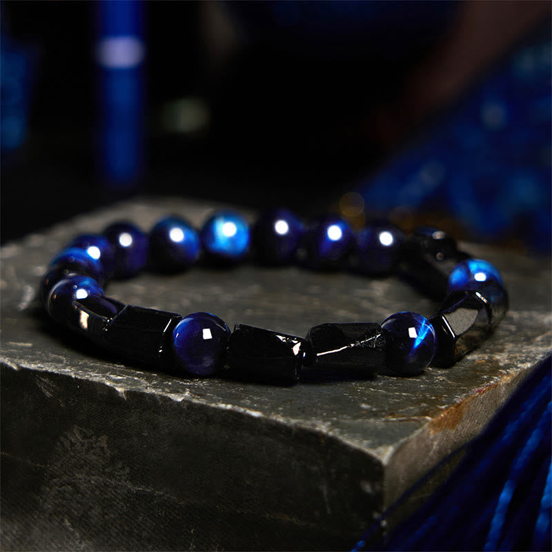 Foviel Blue Tiger Eye Black Tourmaline Strength Bracelet