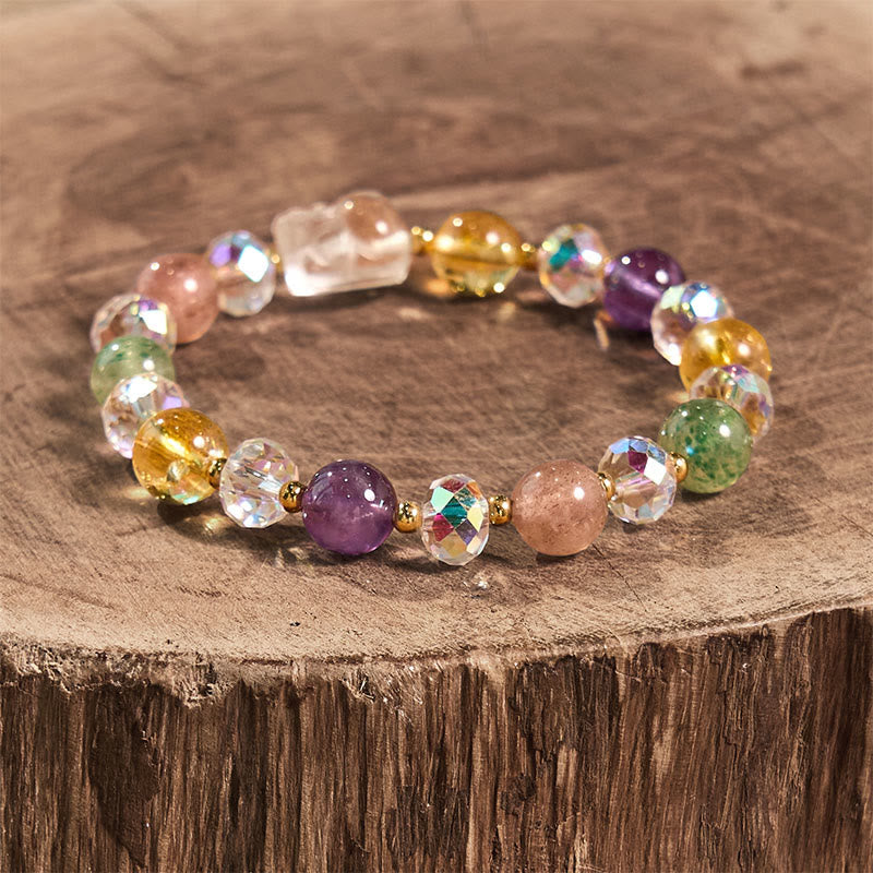 Foviel PiXiu weiß Kristall Citrin grün Erdbeerquarz Amethyst Glück Armband