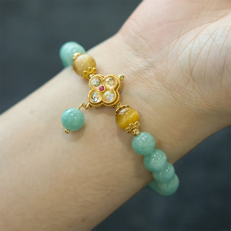 Bracelet de prospérité Foviel en jade et œil de tigre jaune