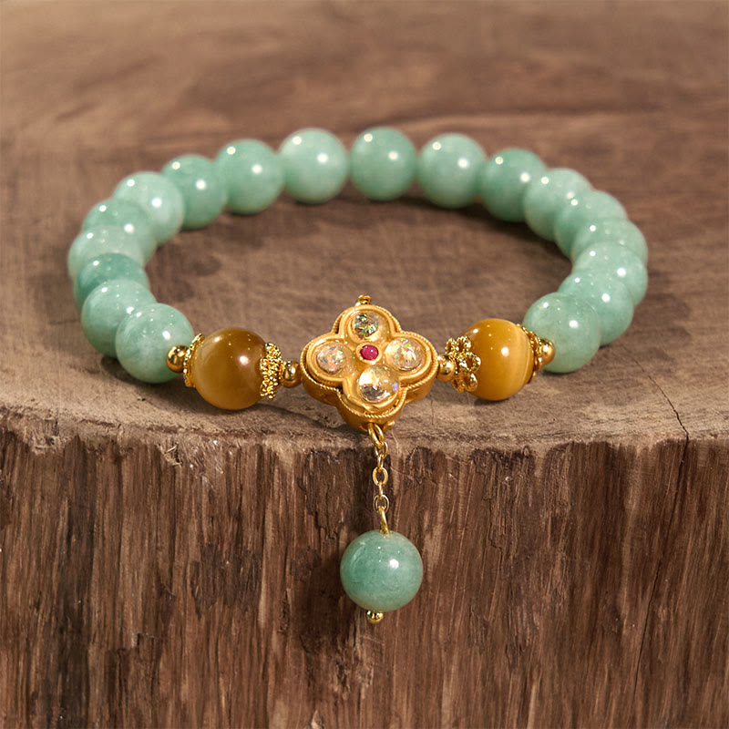 Bracelet de prospérité Foviel en jade et œil de tigre jaune