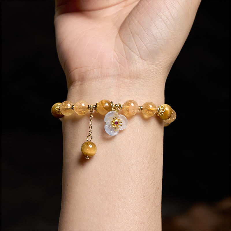 Foviel Citrine Tiger Eye Flower Charm Generosity Bracelet