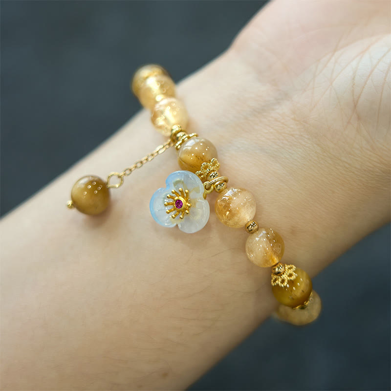 Foviel Citrine Tiger Eye Flower Charm Generosity Bracelet
