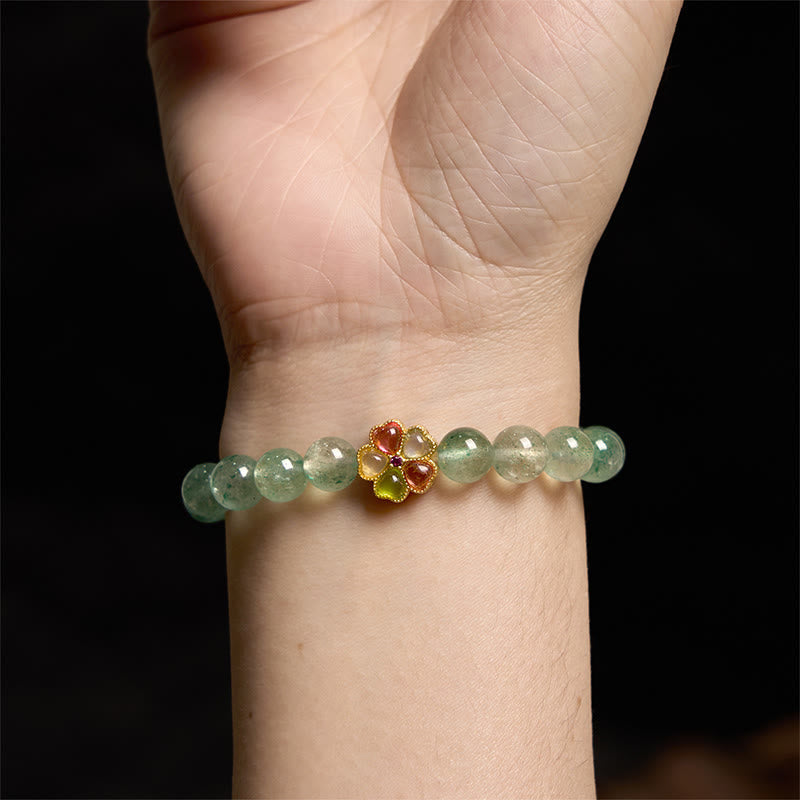 Bracelet Foviel en quartz fraise vert naturel apaisant avec motif Fu
