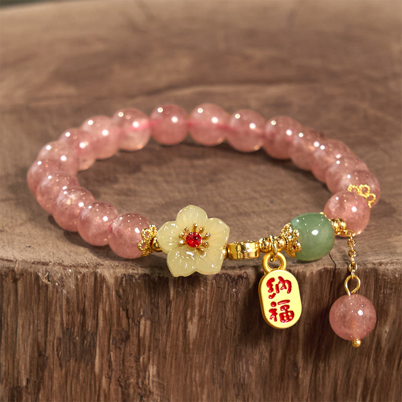 Foviel Natürliche Erdbeerquarz Blossom Fu Charakter Positivität spirituell Armband