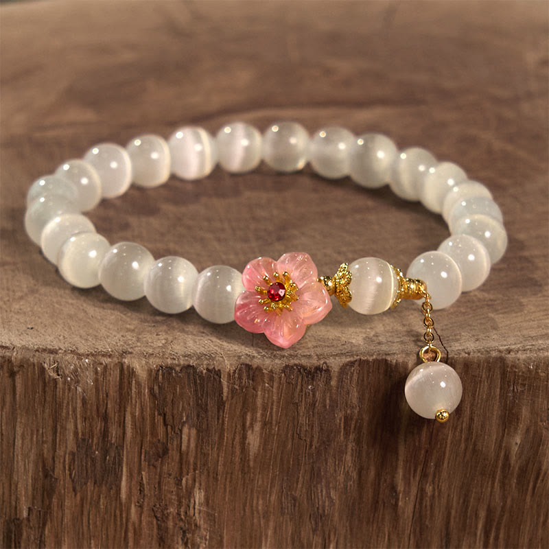 Foviel Chrysoberyl Cat's Eye Pink Flowers Support Bracelet