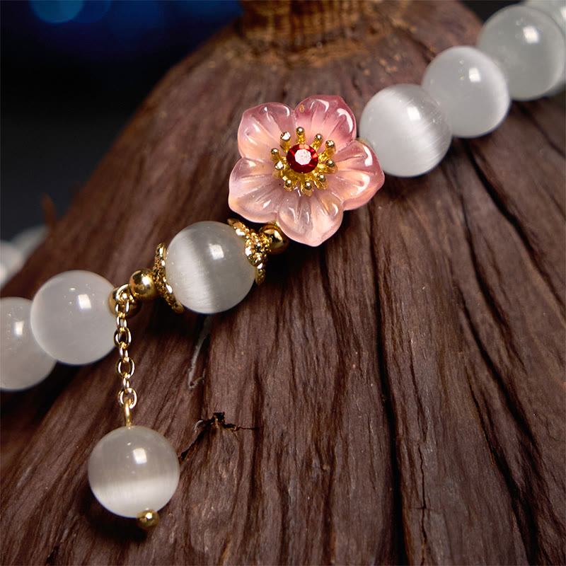 Foviel Chrysoberyl Cat's Eye Pink Flowers Support Bracelet