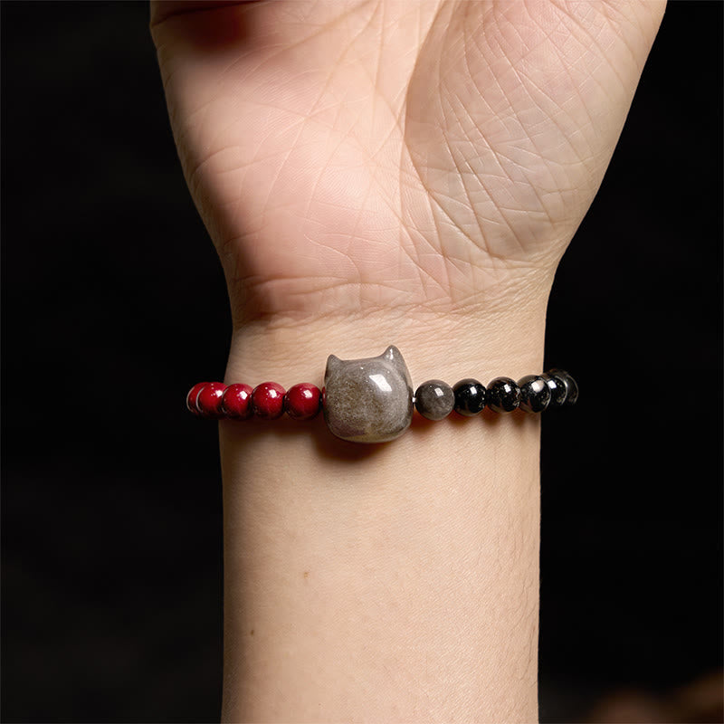 Bracelet Foviel en obsidienne noire, cinabre et obsidienne argentée pour la réalisation des vœux