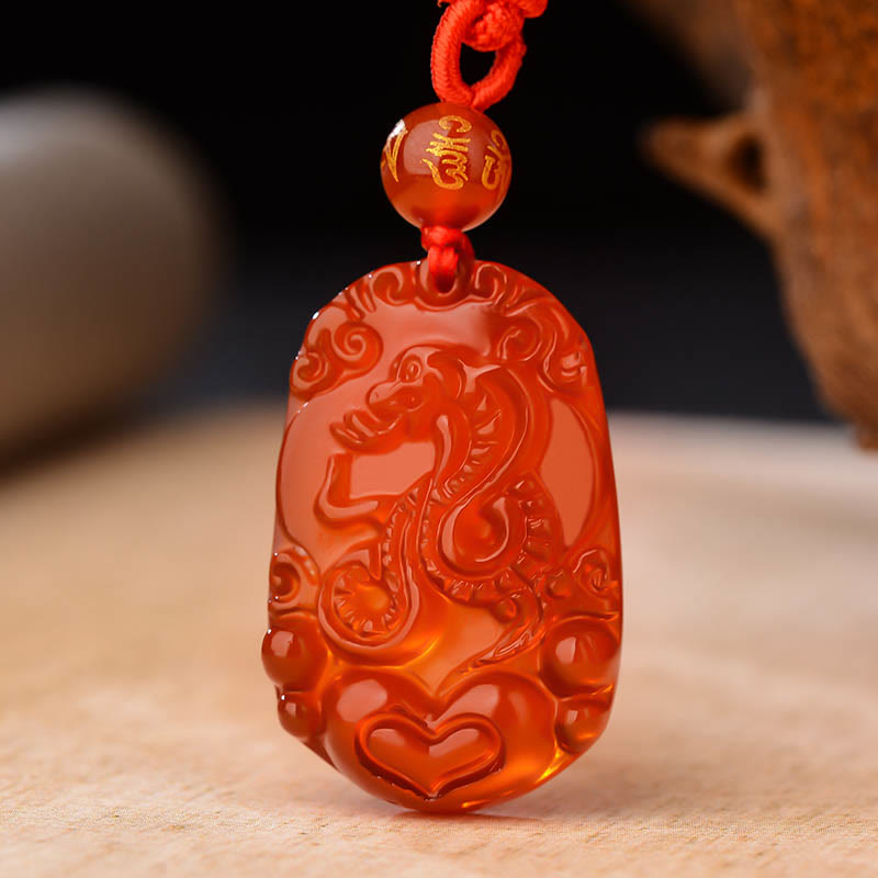 Foviel chinesische Zodiac Rote Achat Glück Halskette Anhänger