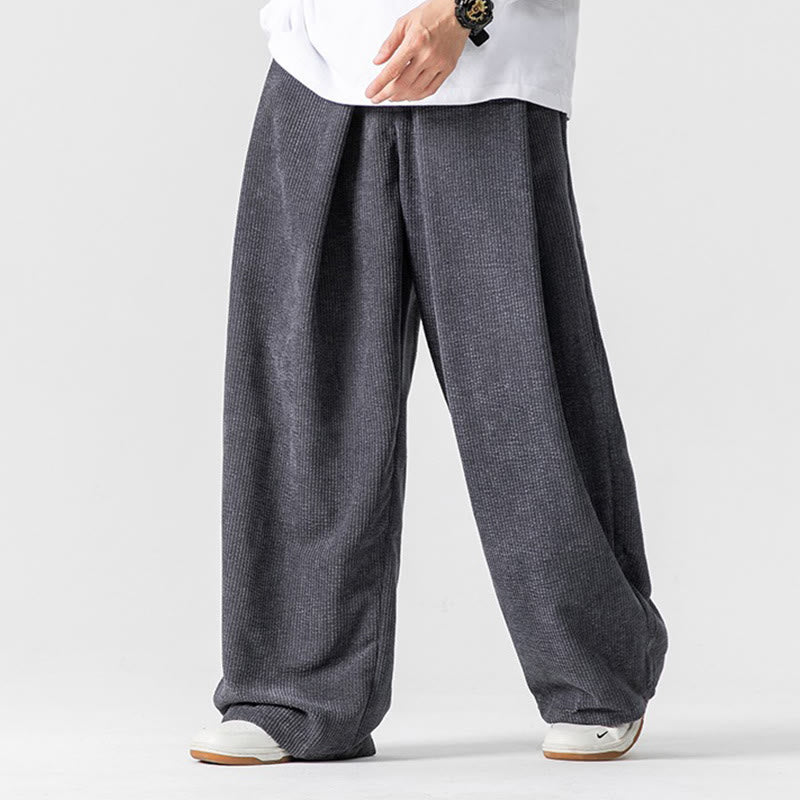 Buddha Stones Solid Color Corduroy Men's Wide Leg Pants With Pockets - Gray - US/UK/AU46,EU56 (5XL) - image 0