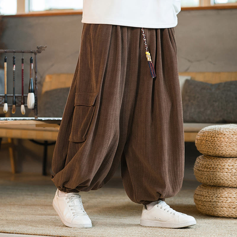 Buddha Stones Fall Winter Men's Drawstring Chenille Corduroy Cargo Pants With Pockets - image 16