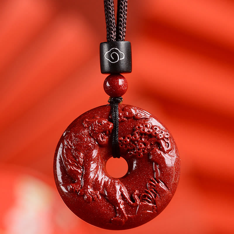 Buddha Stones Chinese Zodiac Cinnabar Peace Buckle Calm Necklace Pendant - Tiger - Medium 32*9mm - image 18