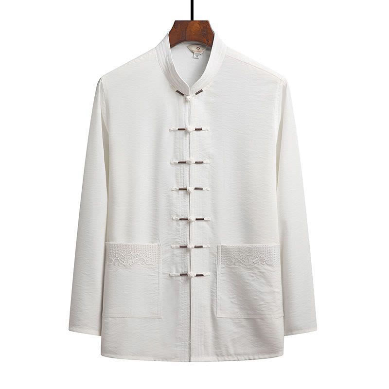 Buddha Stones 2Pcs Plain Tang Suit Men's Frog-Button Long Sleeve Shirt Pants Set - White - Shirt - US/UK/AU44,EU54 (4XL) - image 13