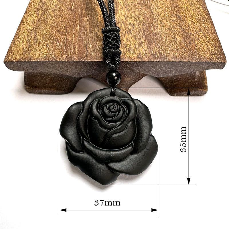 Collier pendentif de purification rose noire en obsidienne noire Foviel