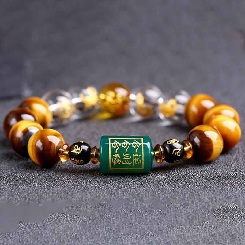 Bracelet de courage Foviel en œil de tigre et cristal blanc du zodiaque chinois