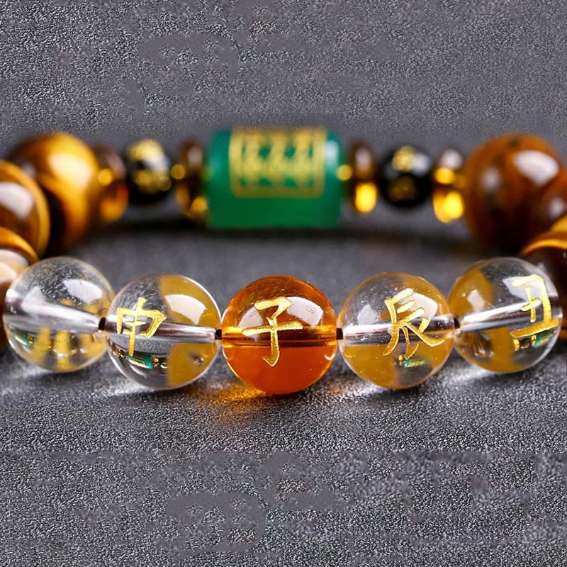 Bracelet de courage Foviel en œil de tigre et cristal blanc du zodiaque chinois