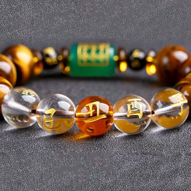Bracelet de courage Foviel en œil de tigre et cristal blanc du zodiaque chinois