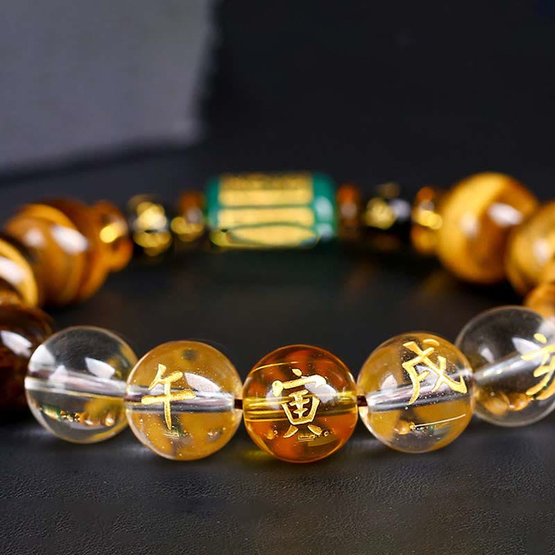 Bracelet de courage Foviel en œil de tigre et cristal blanc du zodiaque chinois