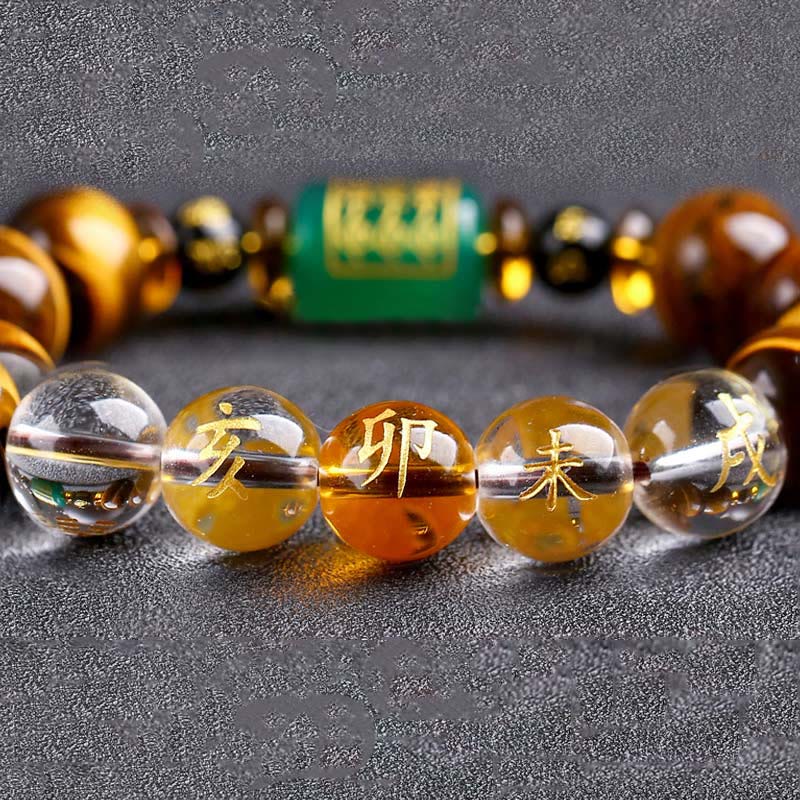 Bracelet de courage Foviel en œil de tigre et cristal blanc du zodiaque chinois