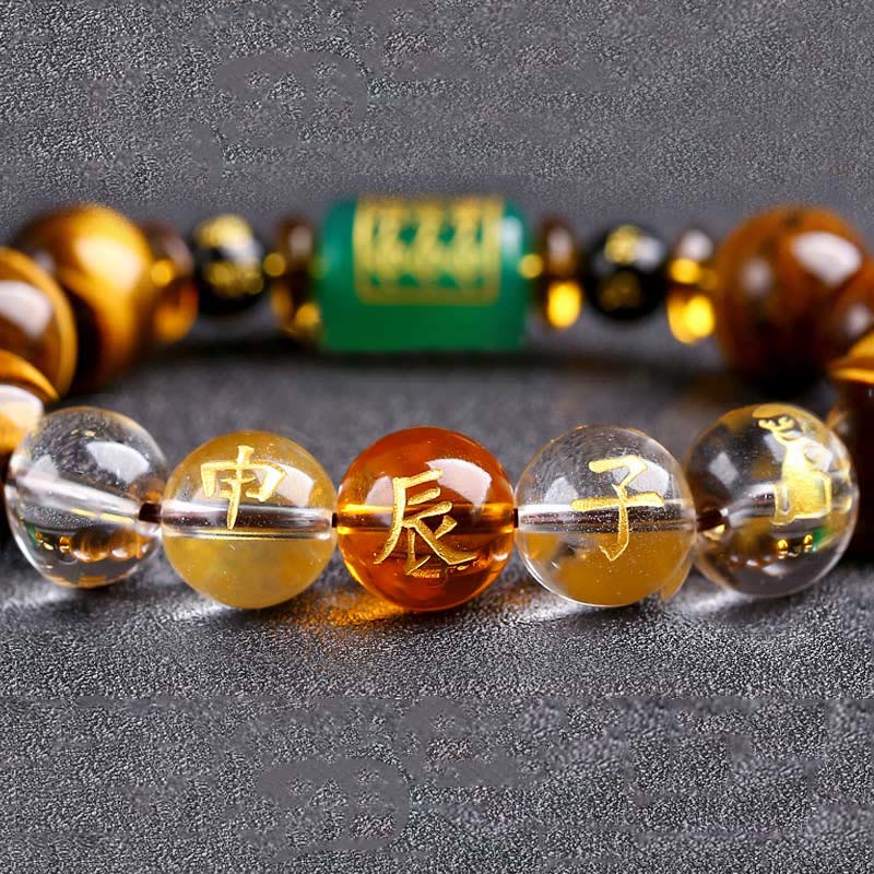 Bracelet de courage Foviel en œil de tigre et cristal blanc du zodiaque chinois